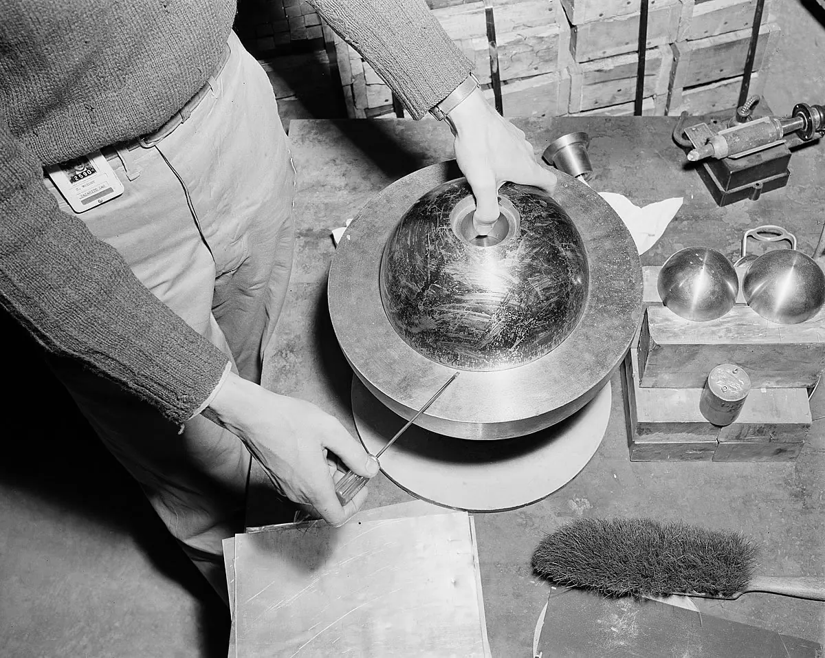 The Demon Core plutonium sphere surrounded by tungsten carbide bricks